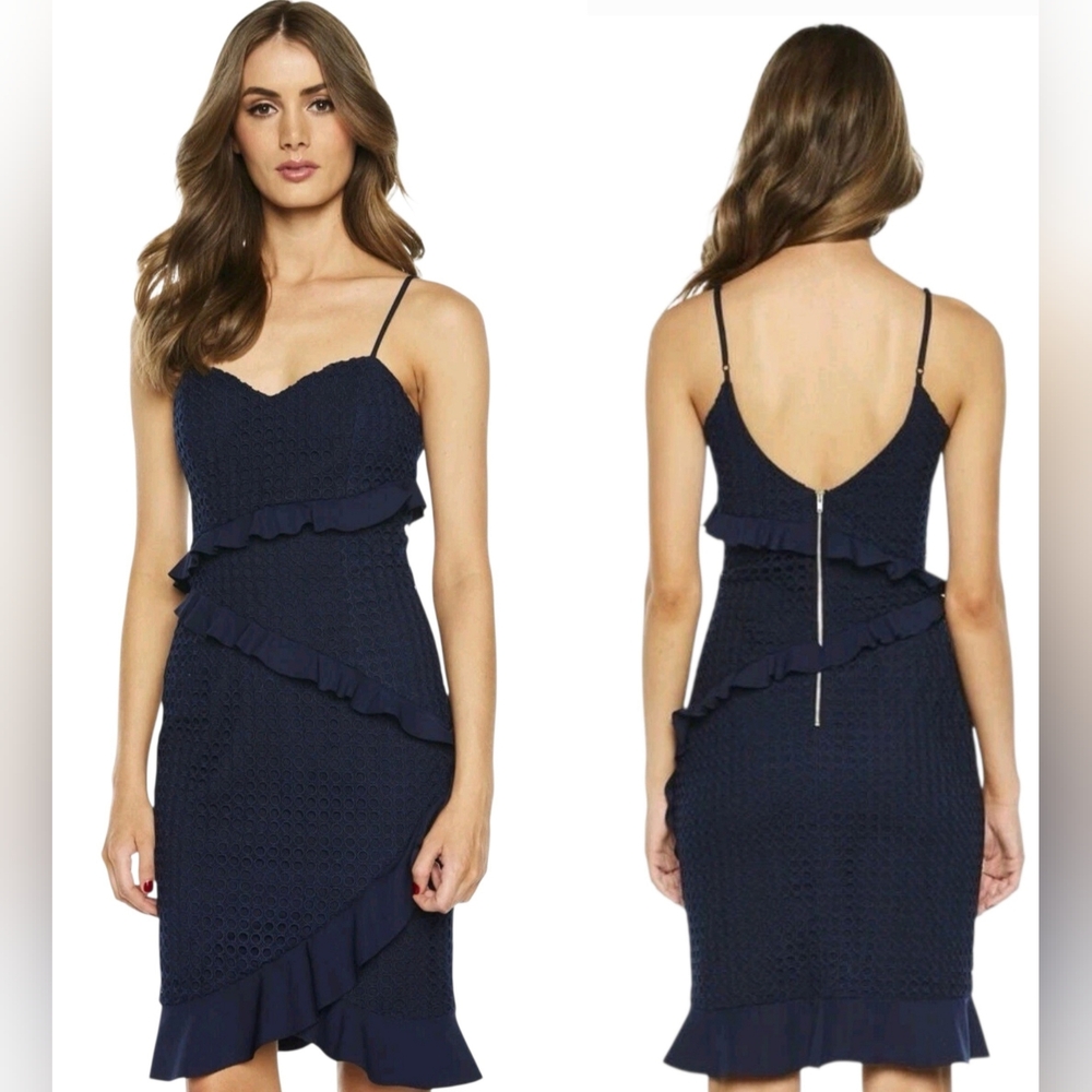 Bardot Fae Lace Dress In Deep Navy Ruffled Coquette Sz 8